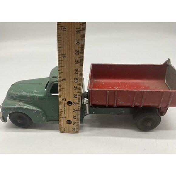 Hubley Vintage Diecast Green And Red #469 476 Kiddie Toy Dump Truck 9" Long x 3" - Picture 15 of 15